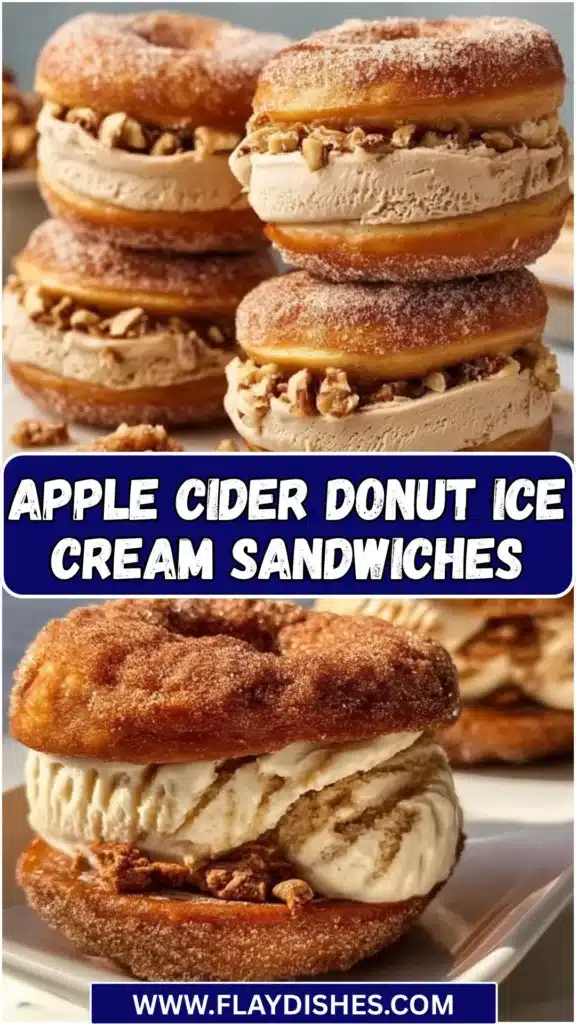 Cider donut ice cream sandwiches, a fall-inspired dessert featuring sweet cider donuts and creamy ice cream.