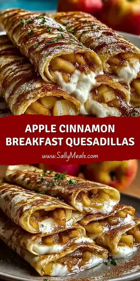 Apple cinnamon breakfast quesadillas served on a plate with a side of syrup