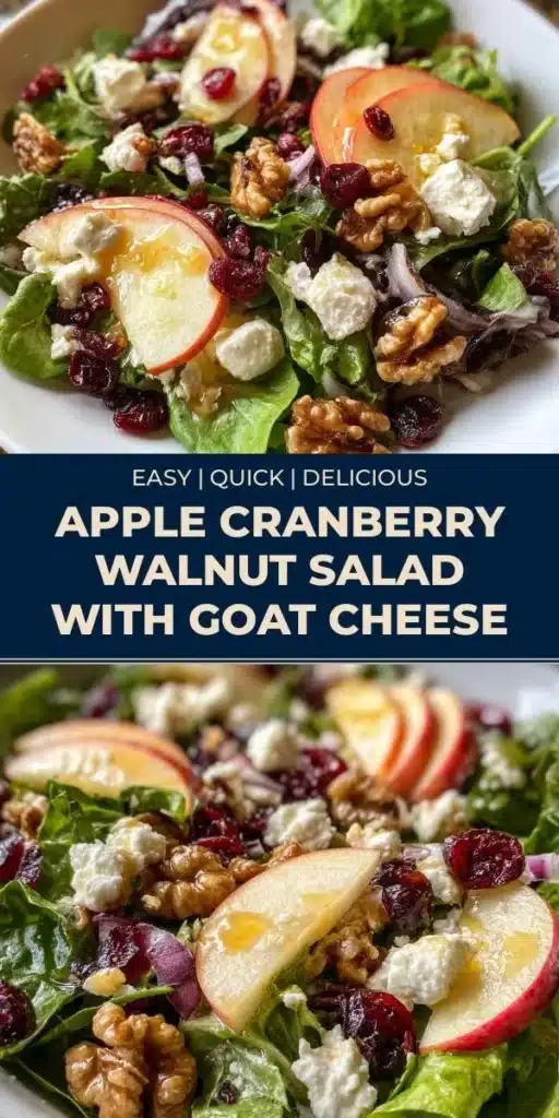 Apple Cranberry Walnut Salad with Goat Cheese served on a plate