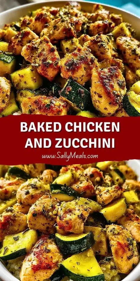 Baked chicken thighs served with roasted zucchini on a white plate