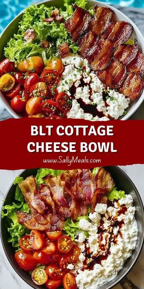 BLT Cottage Cheese Bowl with bacon, lettuce, tomato, and cottage cheese.