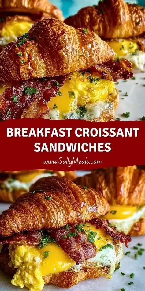Freshly made breakfast croissant sandwiches with egg and cheese