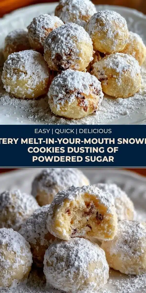Buttery snowball cookies dusted with powdered sugar on a plate