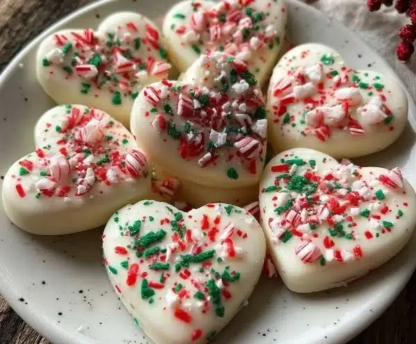 Colorful candy cane hearts for holiday decorations and festive treats.