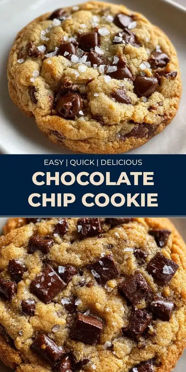 Homemade chocolate chip cookie with melted chocolate chips on a wooden background