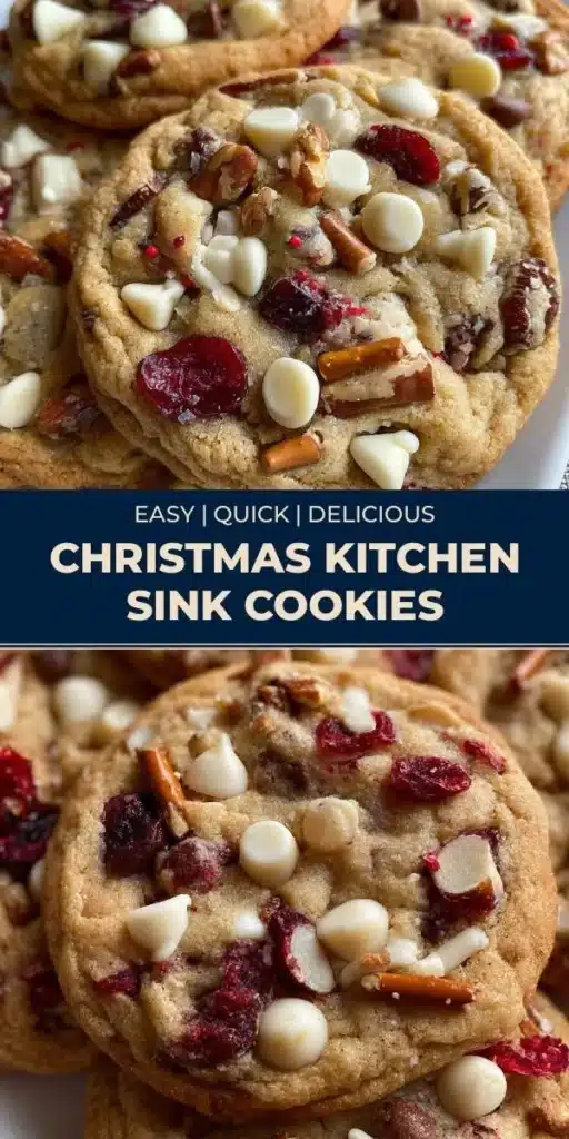 Plate of colorful Christmas Kitchen Sink Cookies made with various festive ingredients