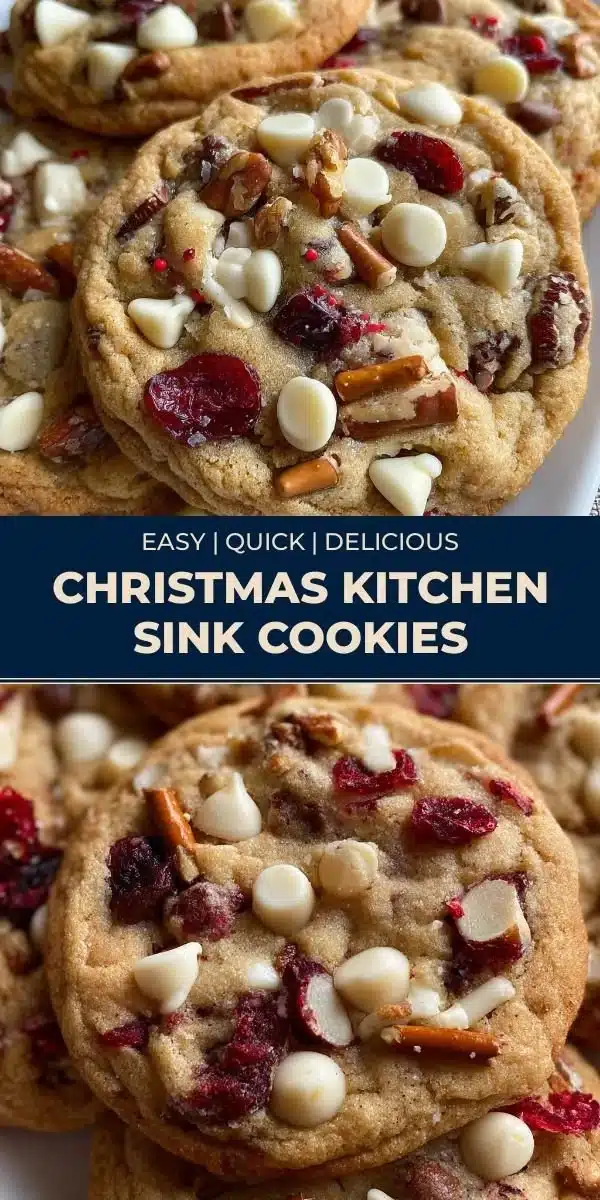 Plate of colorful Christmas Kitchen Sink Cookies made with various festive ingredients