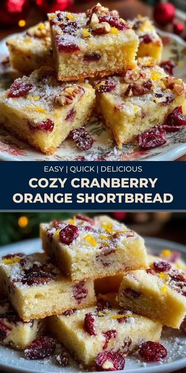 Cozy Cranberry Orange Shortbread 9 Cozy cranberry orange shortbread cookies on a plate.