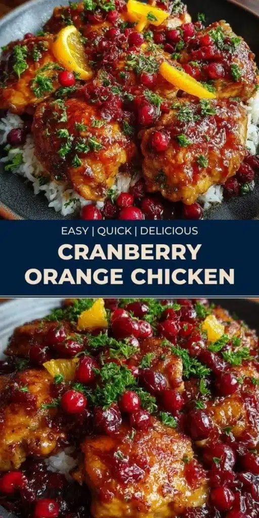 Cranberry Orange Chicken dish garnished with fresh herbs and orange slices