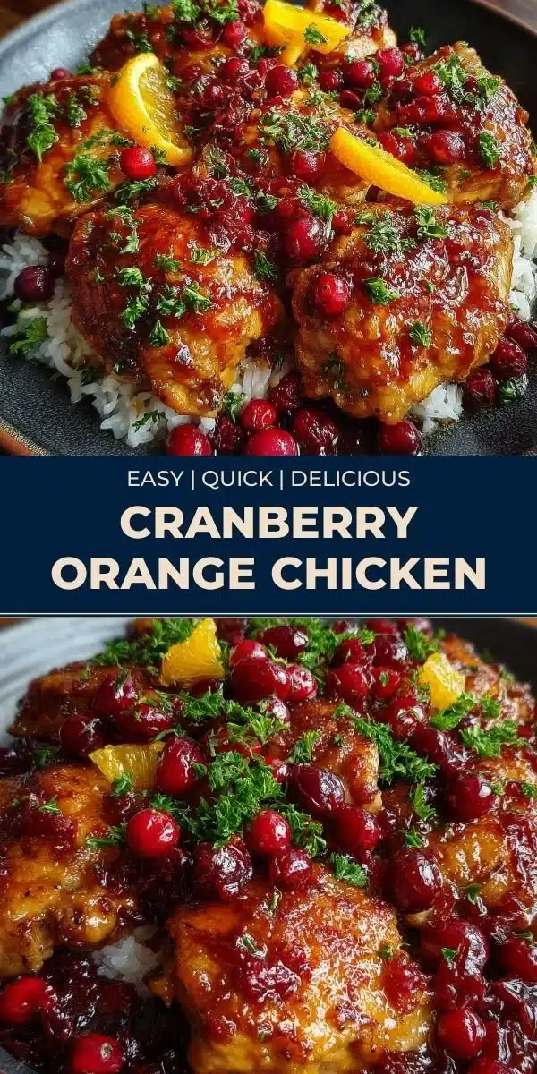 Cranberry Orange Chicken dish garnished with fresh herbs and orange slices
