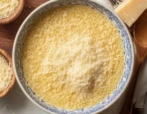 Bowl of creamy pastina with herbs and cheese, delicious and comforting dish