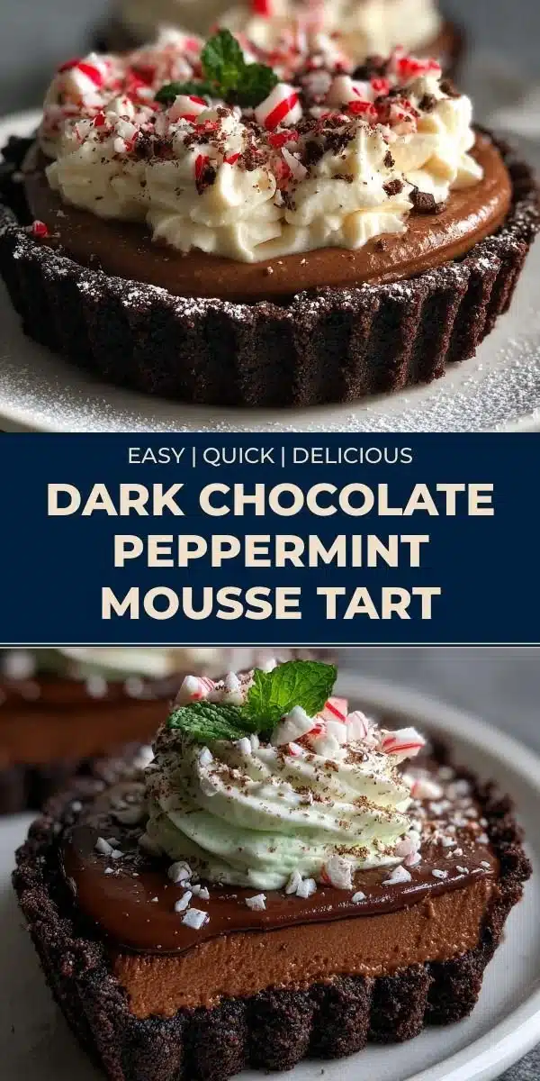 Dark Chocolate Peppermint Mousse Tart with a creamy mousse filling and chocolate crust