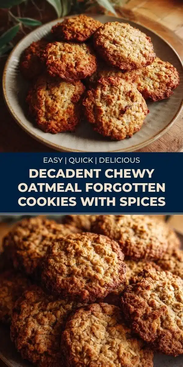 Decadent chewy oatmeal cookies with spices on a rustic wooden table