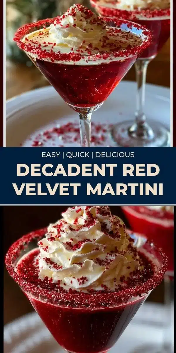 Delicious red velvet martini garnished with chocolate and cream.