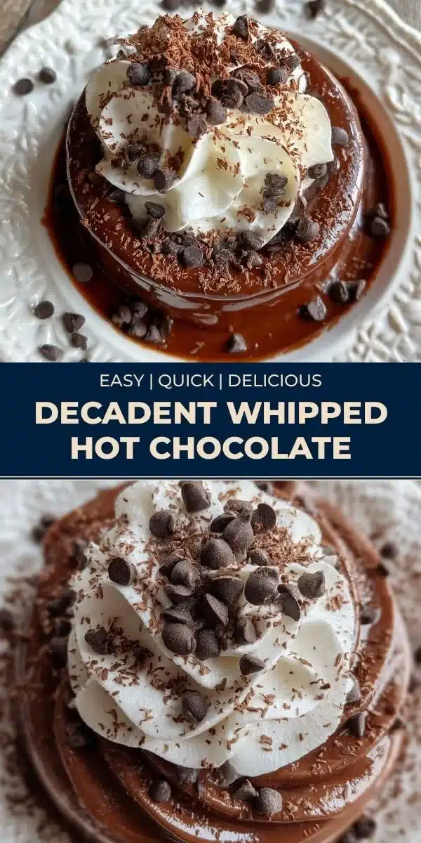 Decadent whipped hot chocolate topped with fluffy cream and chocolate shavings