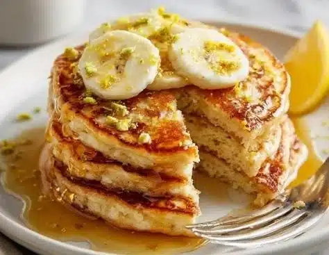 Delicious easy cottage cheese pancakes served on a plate with syrup