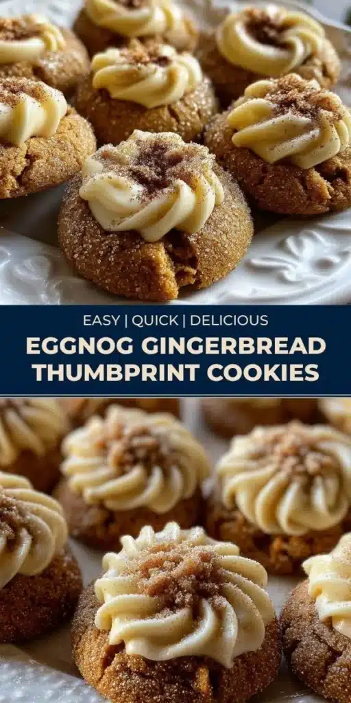 Delicious Eggnog Gingerbread Thumbprint Cookies decorated for the holidays