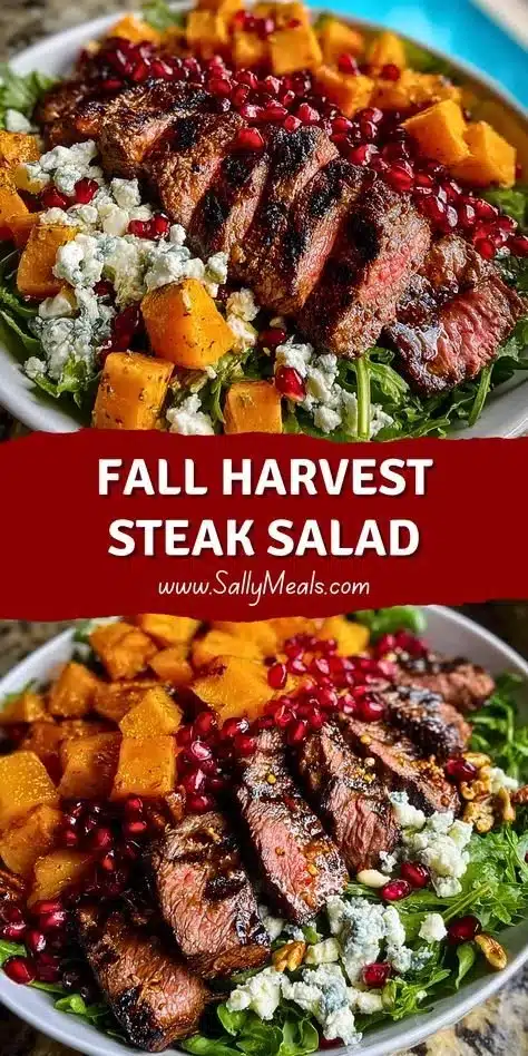 Fall Harvest Steak Salad with grilled steak and seasonal vegetables