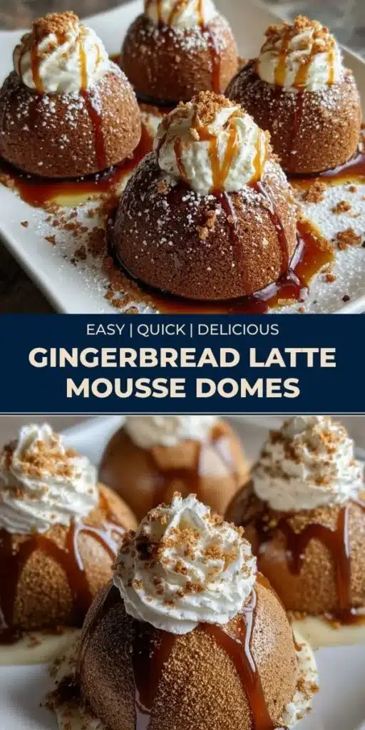 Gingerbread Latte Mousse Domes topped with whipped cream and spices