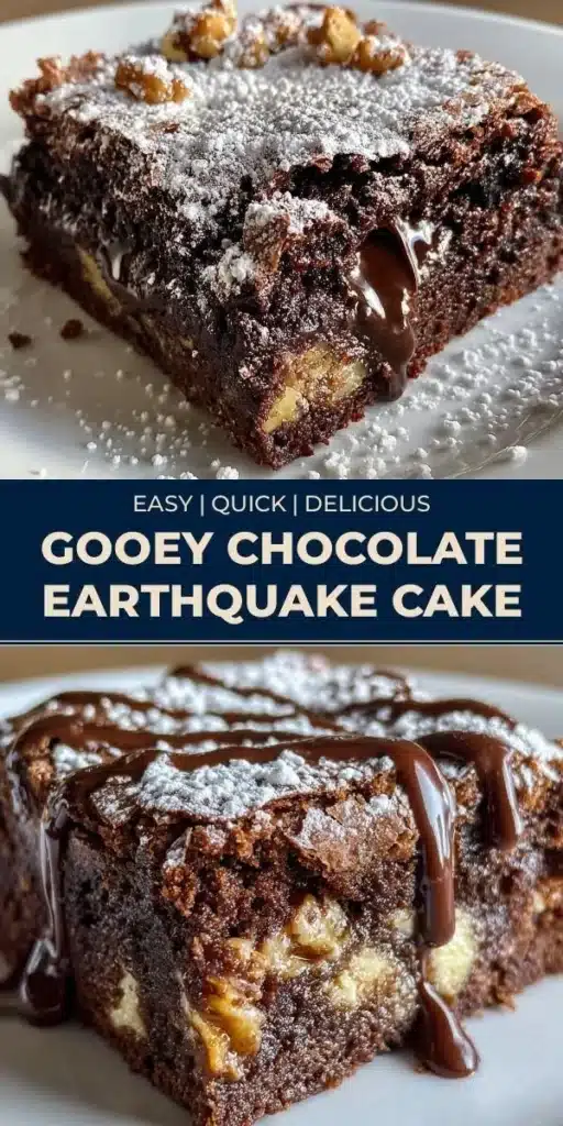 Delicious gooey chocolate earthquake cake with a rich chocolate center