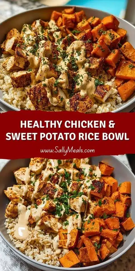 Healthy Chicken and Sweet Potato Rice Bowl featuring vibrant ingredients.