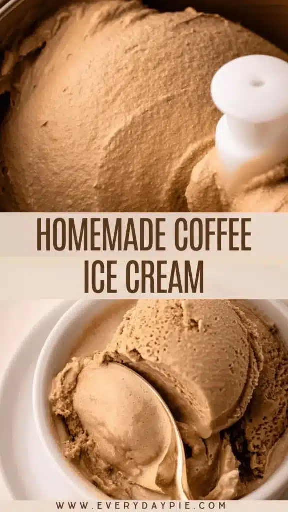 Delicious homemade coffee ice cream in a bowl with a spoon