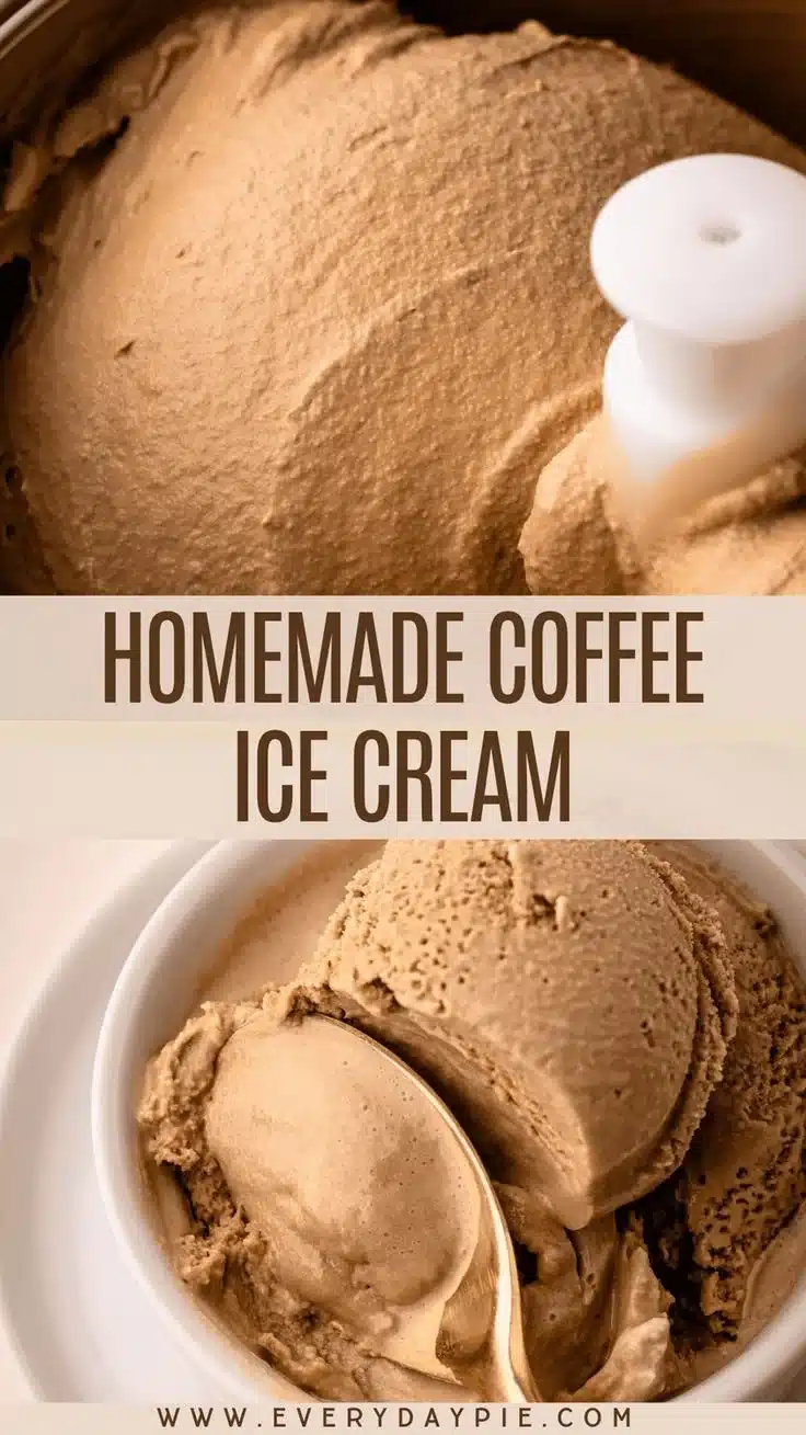 Delicious homemade coffee ice cream in a bowl with a spoon