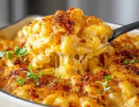 Delicious homemade mac and cheese served in a creamy cheese sauce with pasta.
