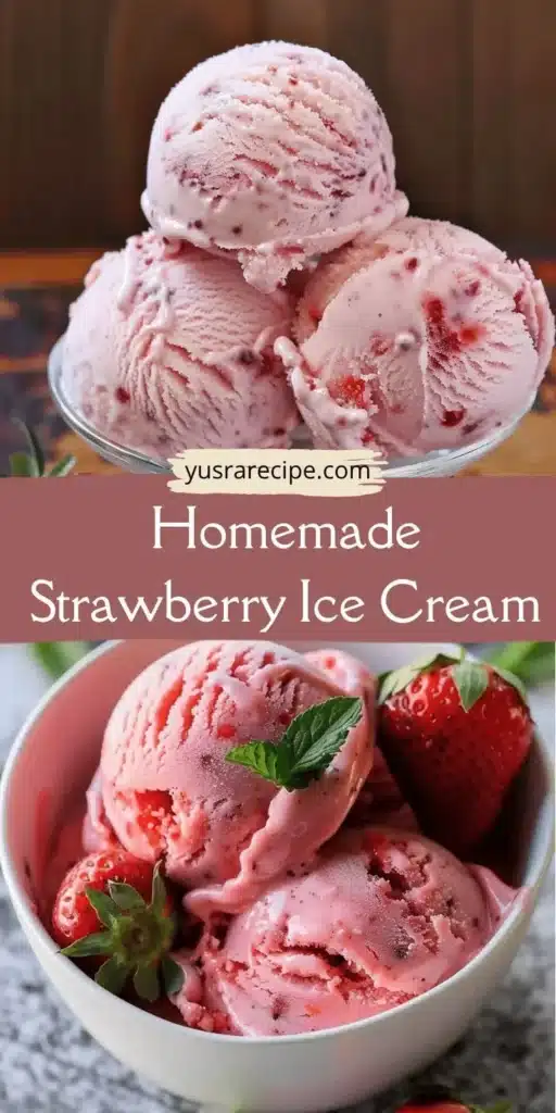 Delicious homemade strawberry ice cream in a bowl topped with fresh strawberries