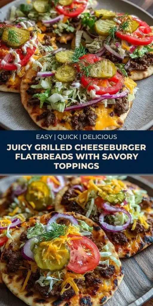 Juicy grilled cheeseburger flatbreads topped with savory ingredients