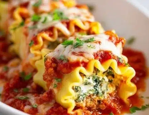 Delicious lasagna rolls filled with cheese and sauce, ready to serve