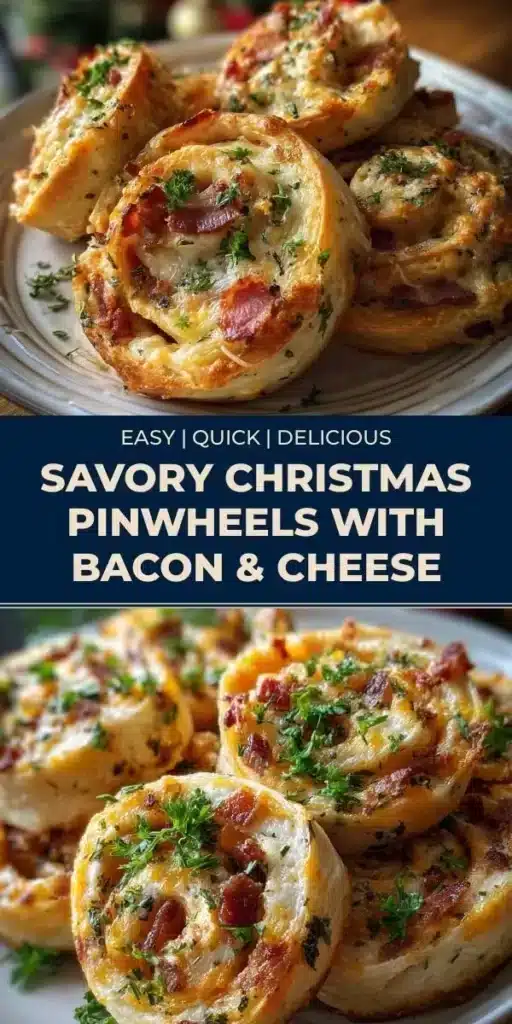 Savory Christmas pinwheels with bacon and cheese on a festive table