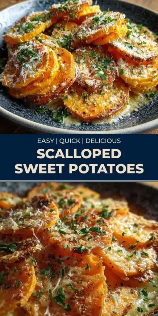 Delicious scalloped sweet potatoes baked to perfection with creamy layers.