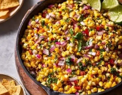 Smoky chipotle corn dish topped with herbs and spices