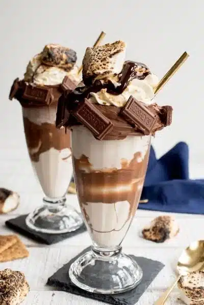 Delicious S'mores Freakshakes topped with marshmallows and chocolate