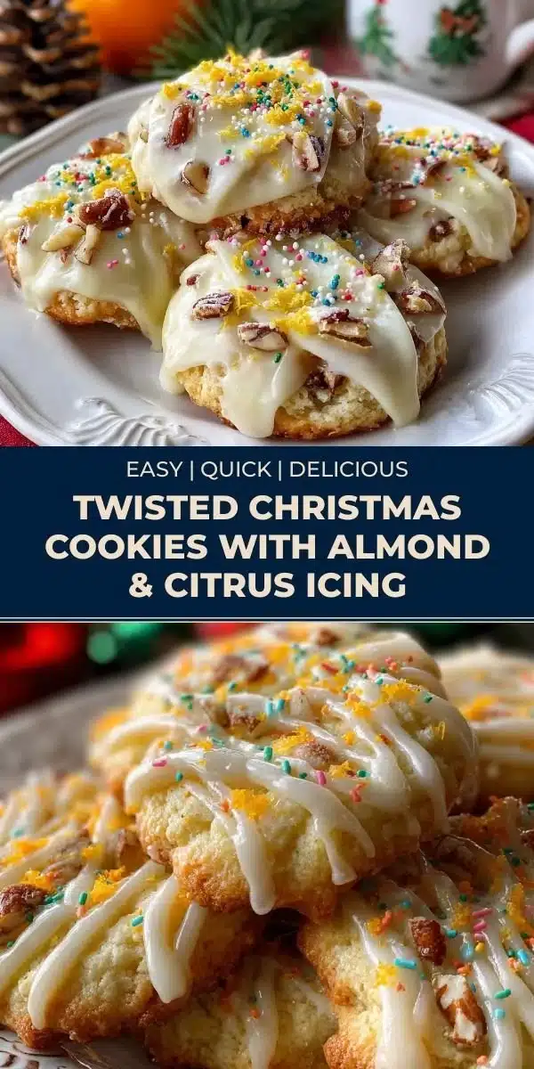 Twisted Christmas Cookies decorated with Almond and Citrus Icing for the holidays