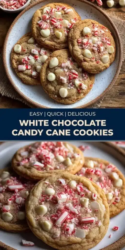 White chocolate candy cane cookies on a plate, decorated for the holidays