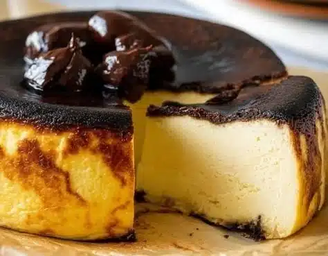 Delicious Basque Burnt Cheesecake with a creamy texture and caramelized top