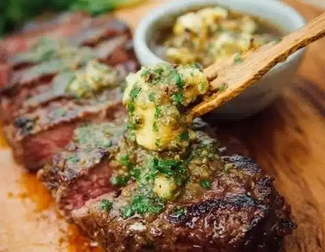 Delicious Cowboy Butter served in a rustic bowl with fresh herbs.