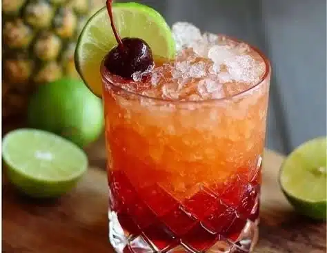 A refreshing Rum Runner cocktail garnished with fruit and served in a tall glass.